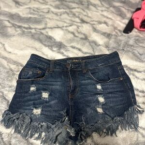 Celebrity Pink Blue Distressed Jean Shorts